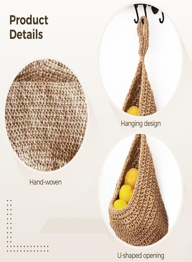 Varku 2 Pcs Hanging Vegetable Baskets for Kitchen, Cotton Rope Potato Onion Storage, Boho Produce Hammock, Space Saving Pantry Decor, Breathable Wall Mounted Fruit Organizer - Image 3